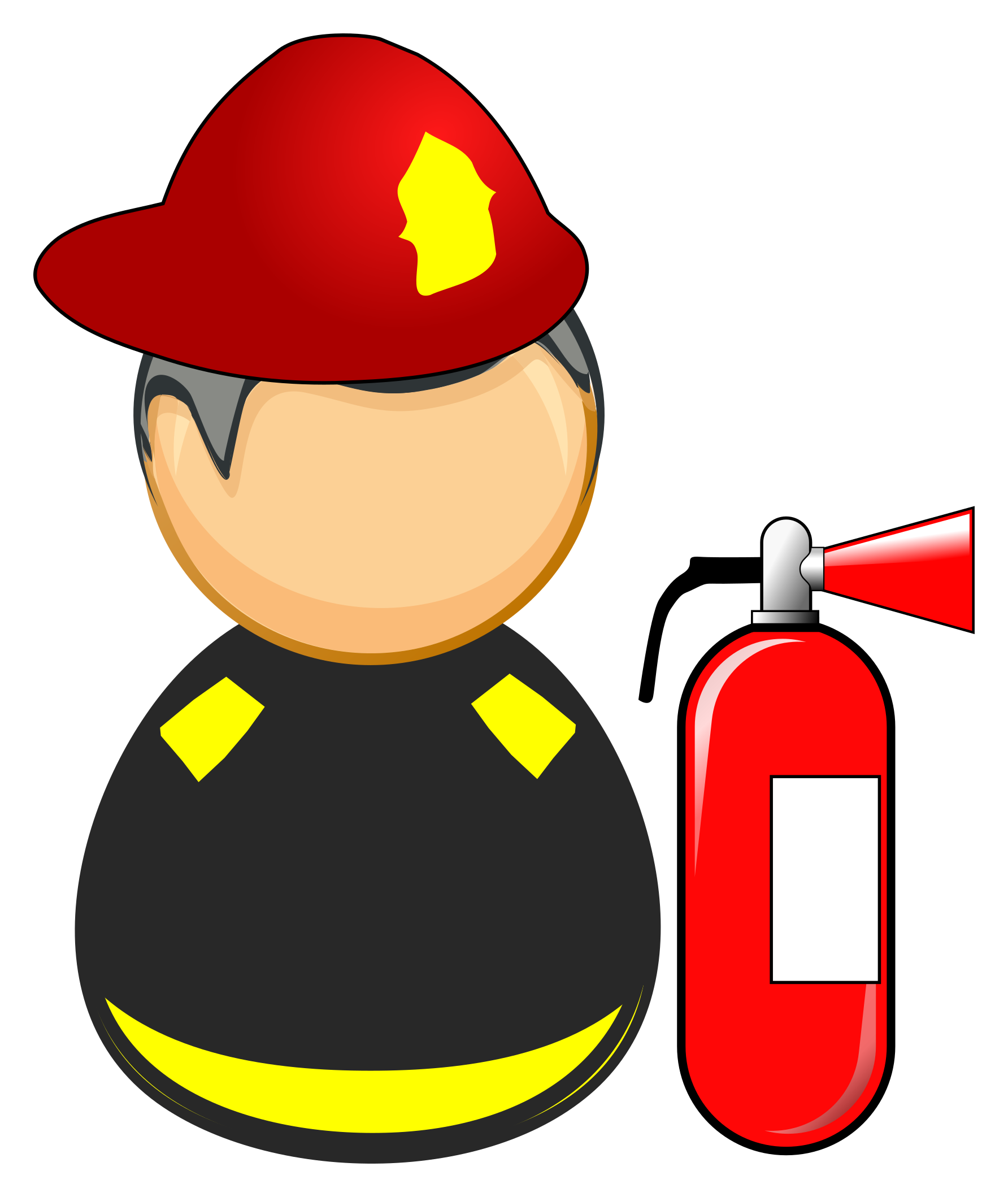 Firefighter with fire extinguisher