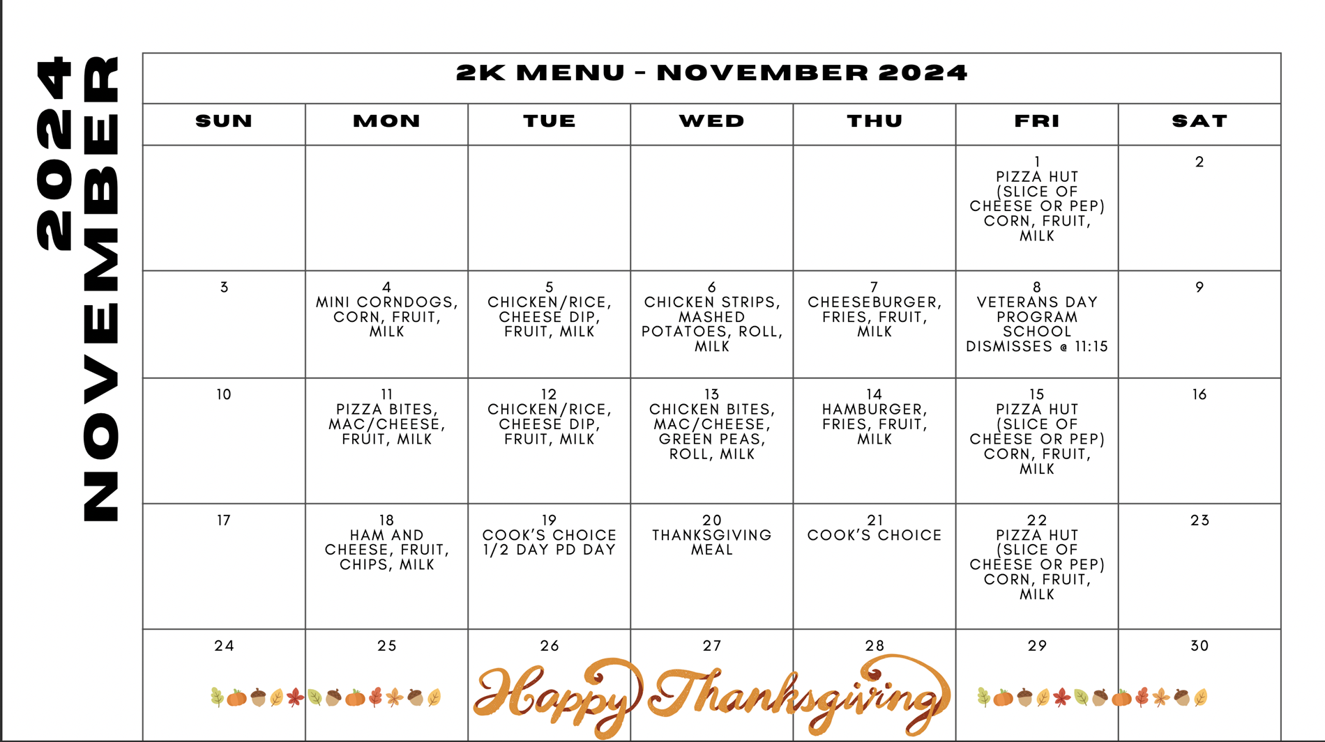 November Menu 2K