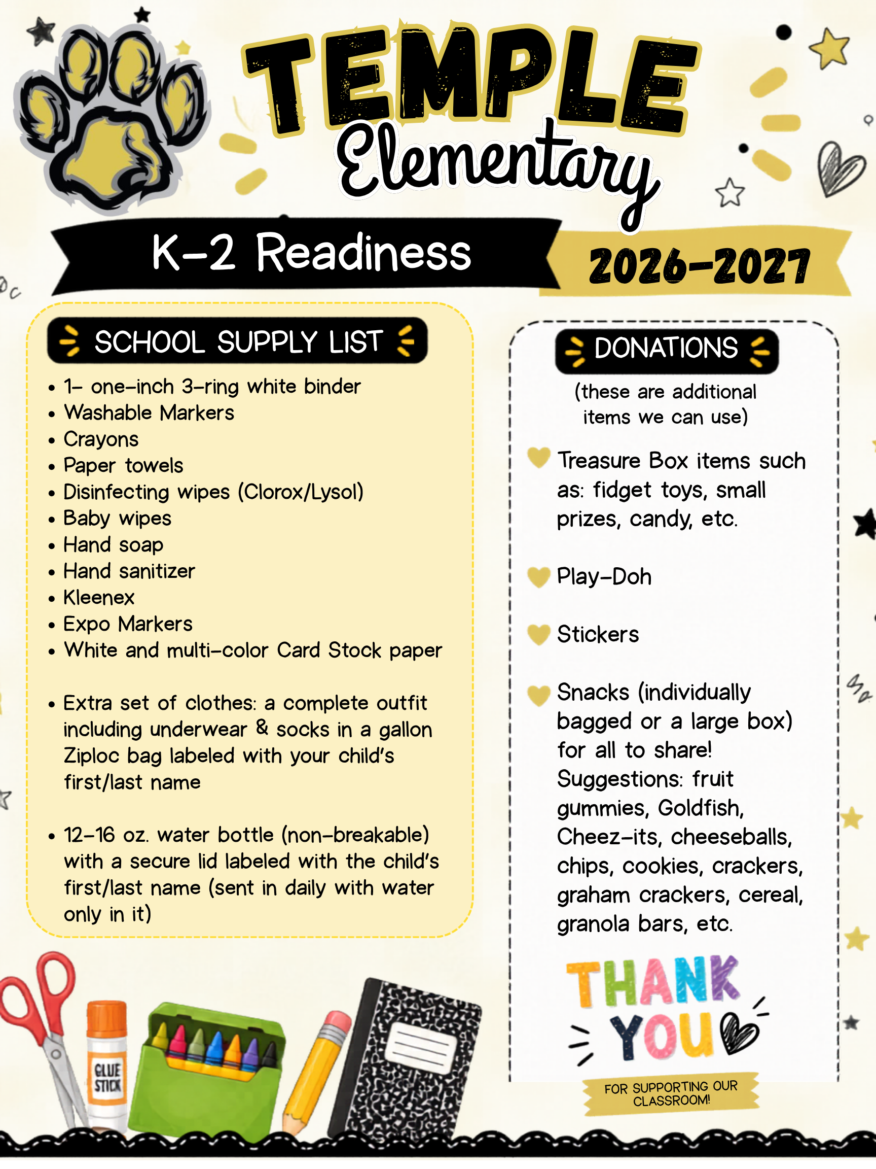 K-2 Readiness Classroom Supply List K-2 Readiness Classroom Supply List
