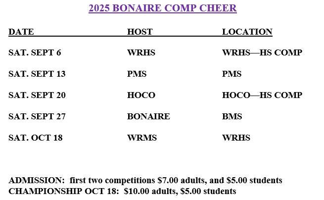 2021 Cheerleading Schedule