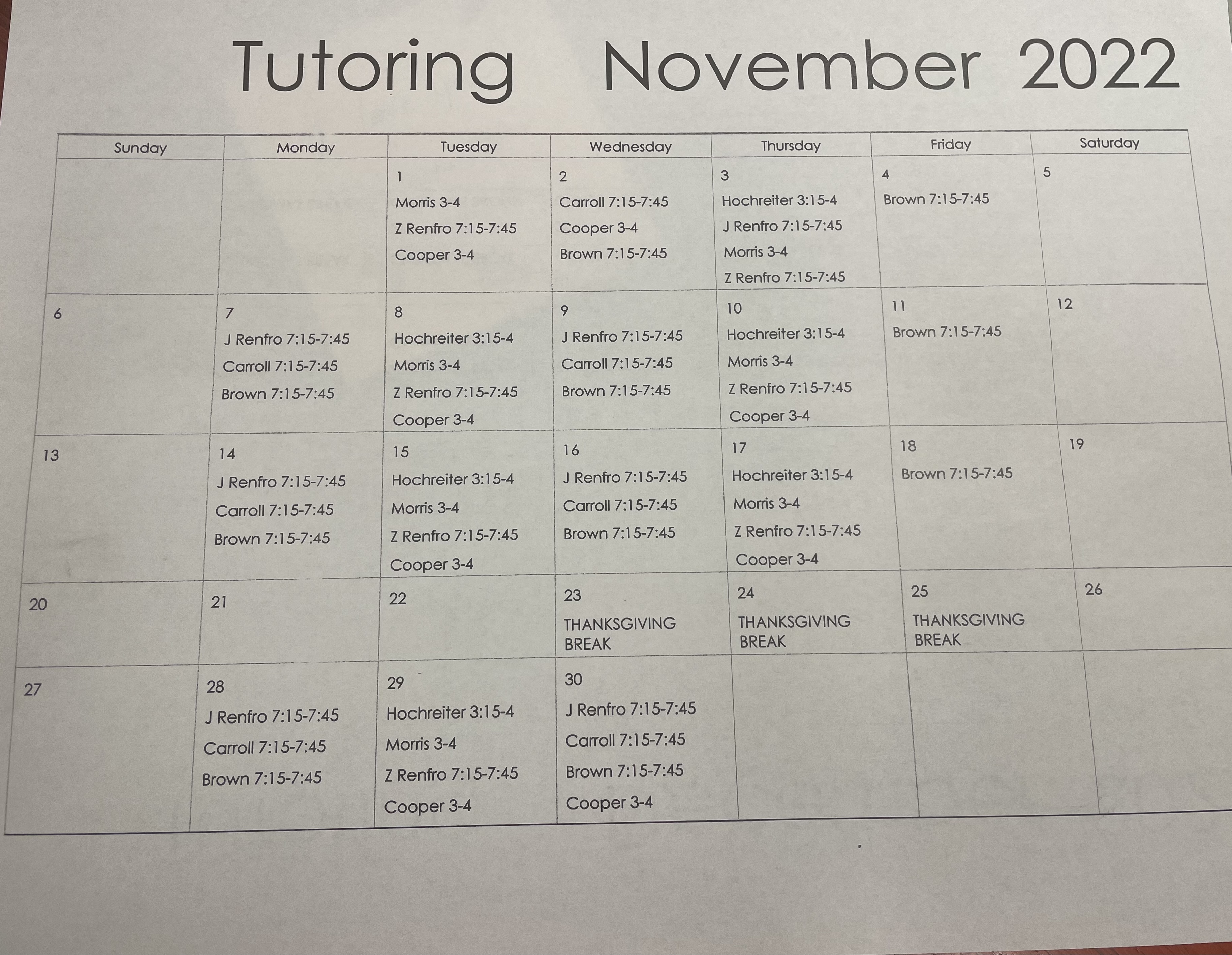 November tutoring