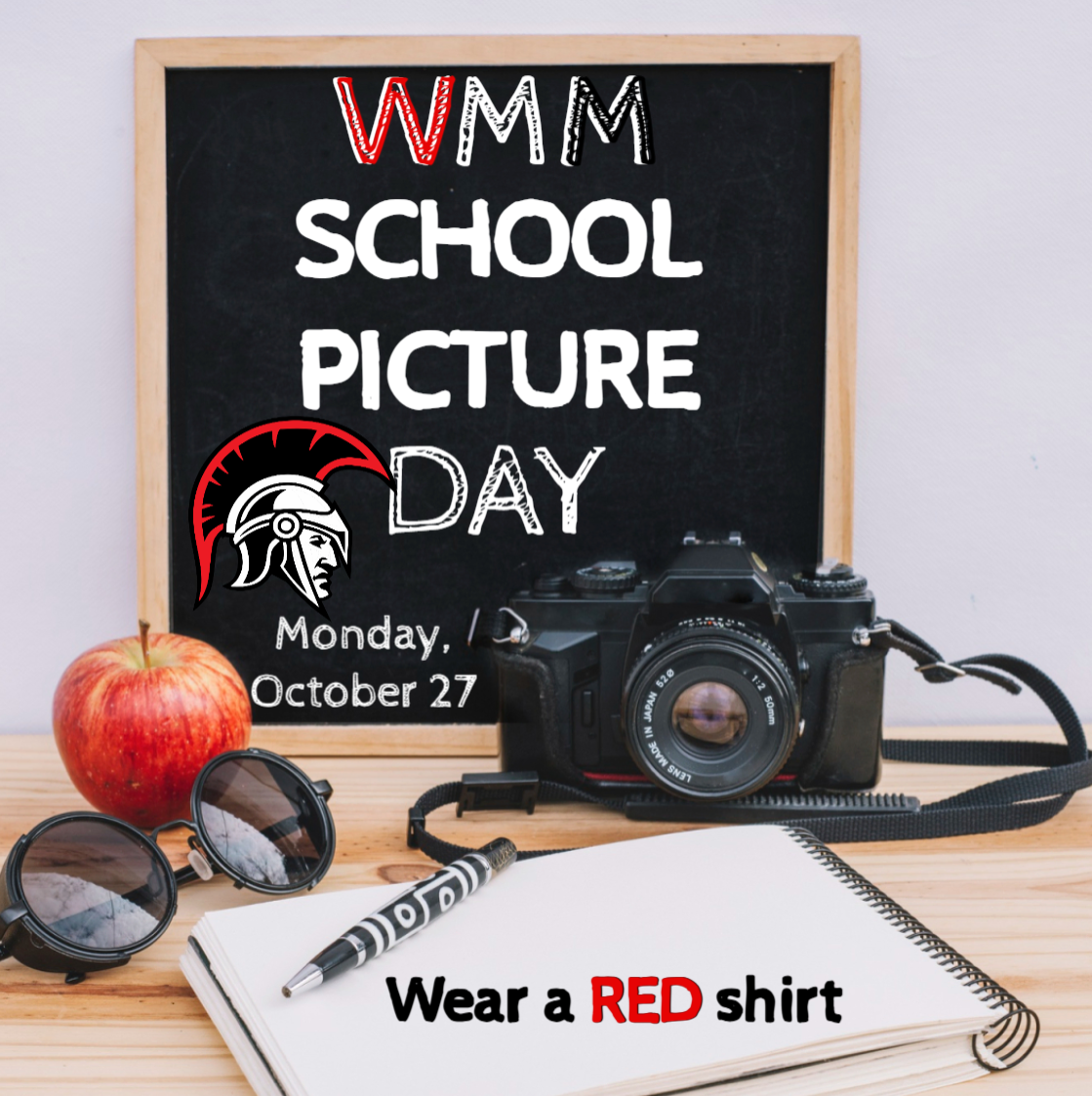 Wear a red shirt for Yearbook Picture Day!! :) 