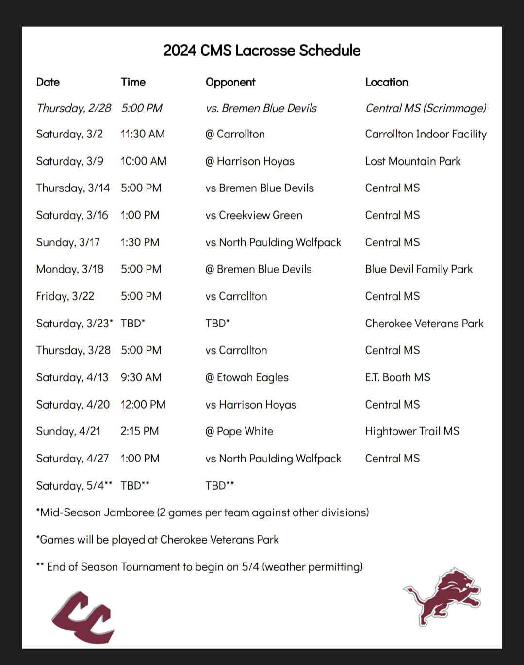 lacrosse team schedule