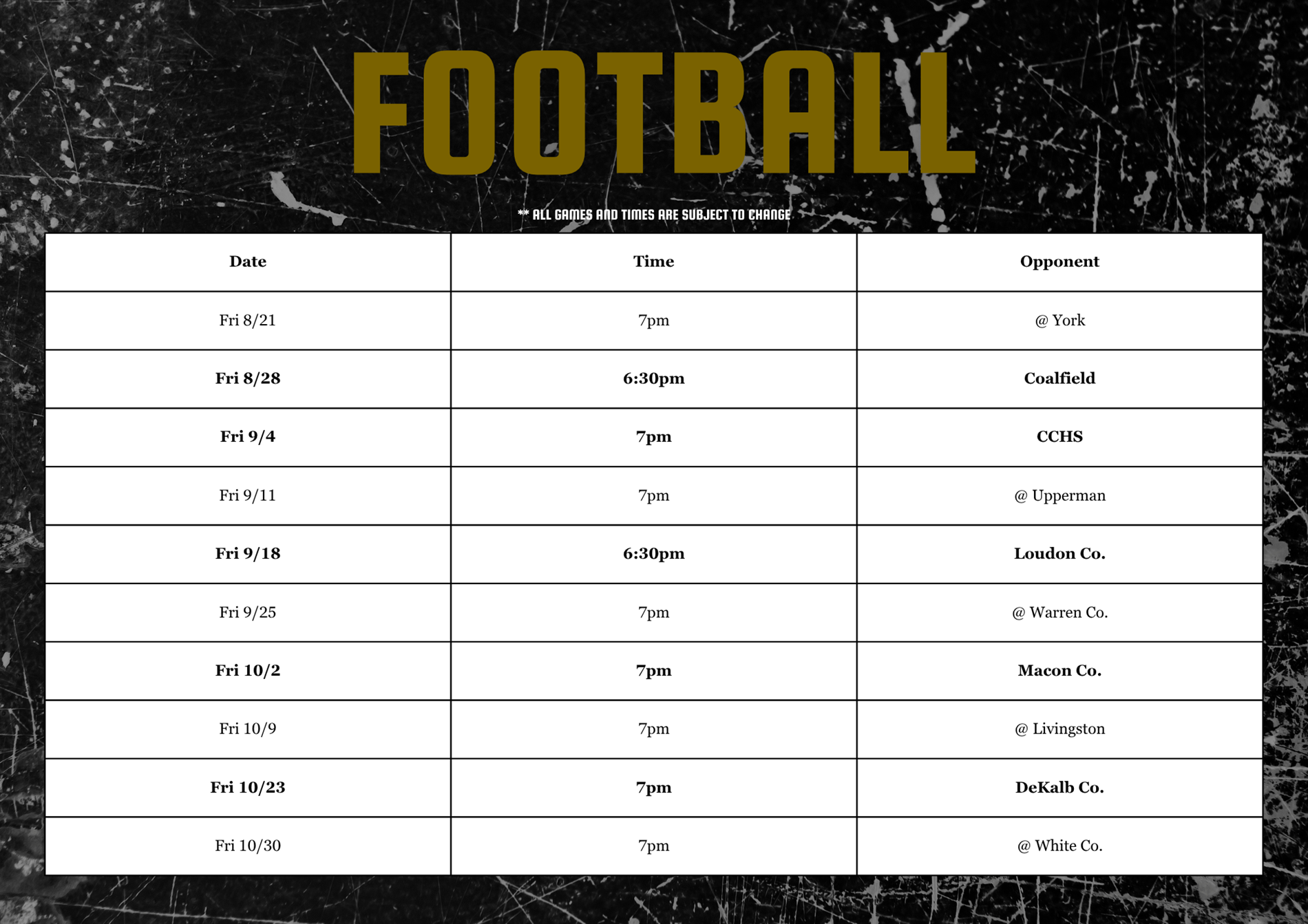 F26 FB Schedule