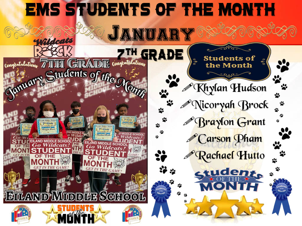 January 7th Grade Students of the Month 