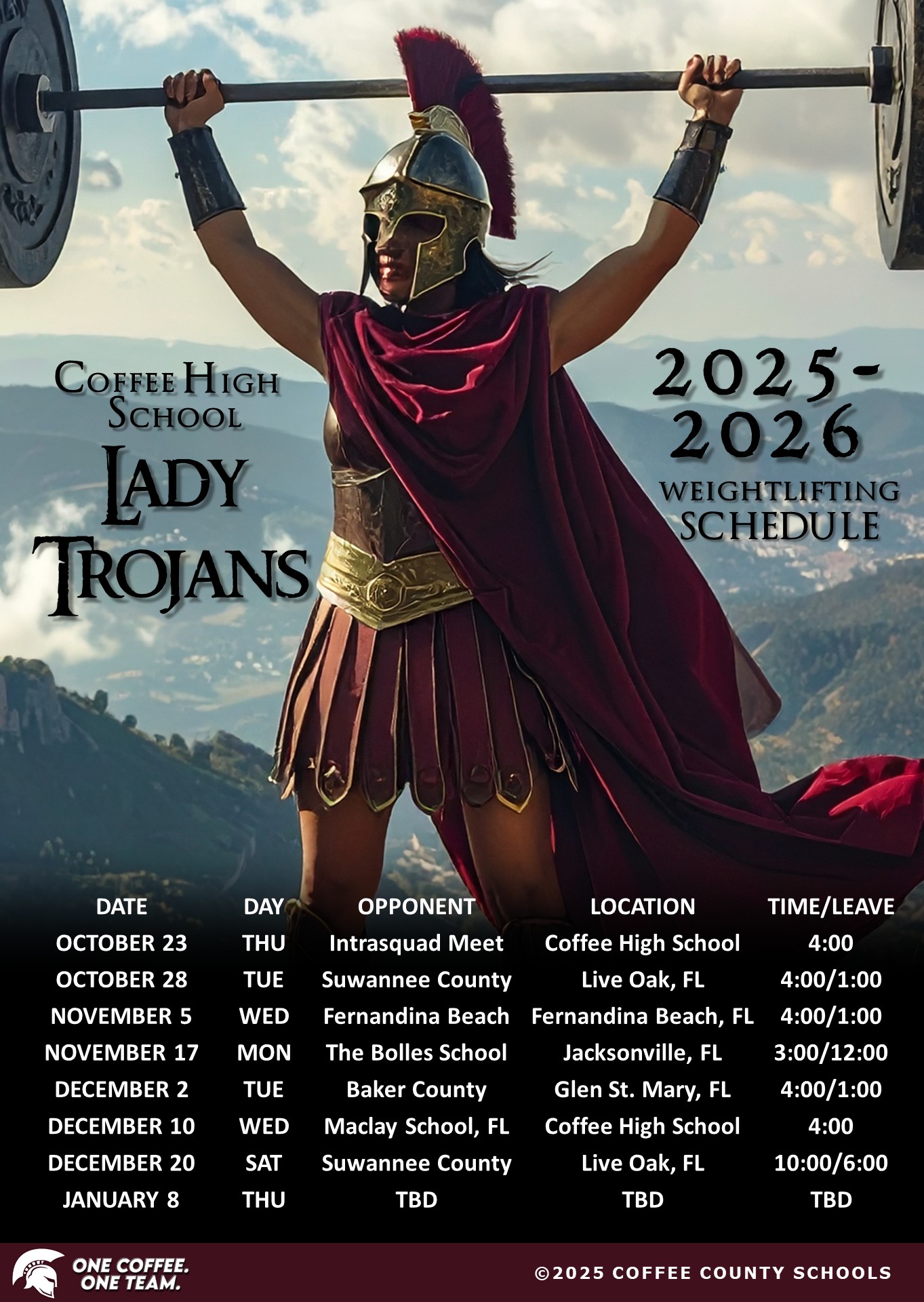 2025-2026 CHS Girls Weightlifting Schedule