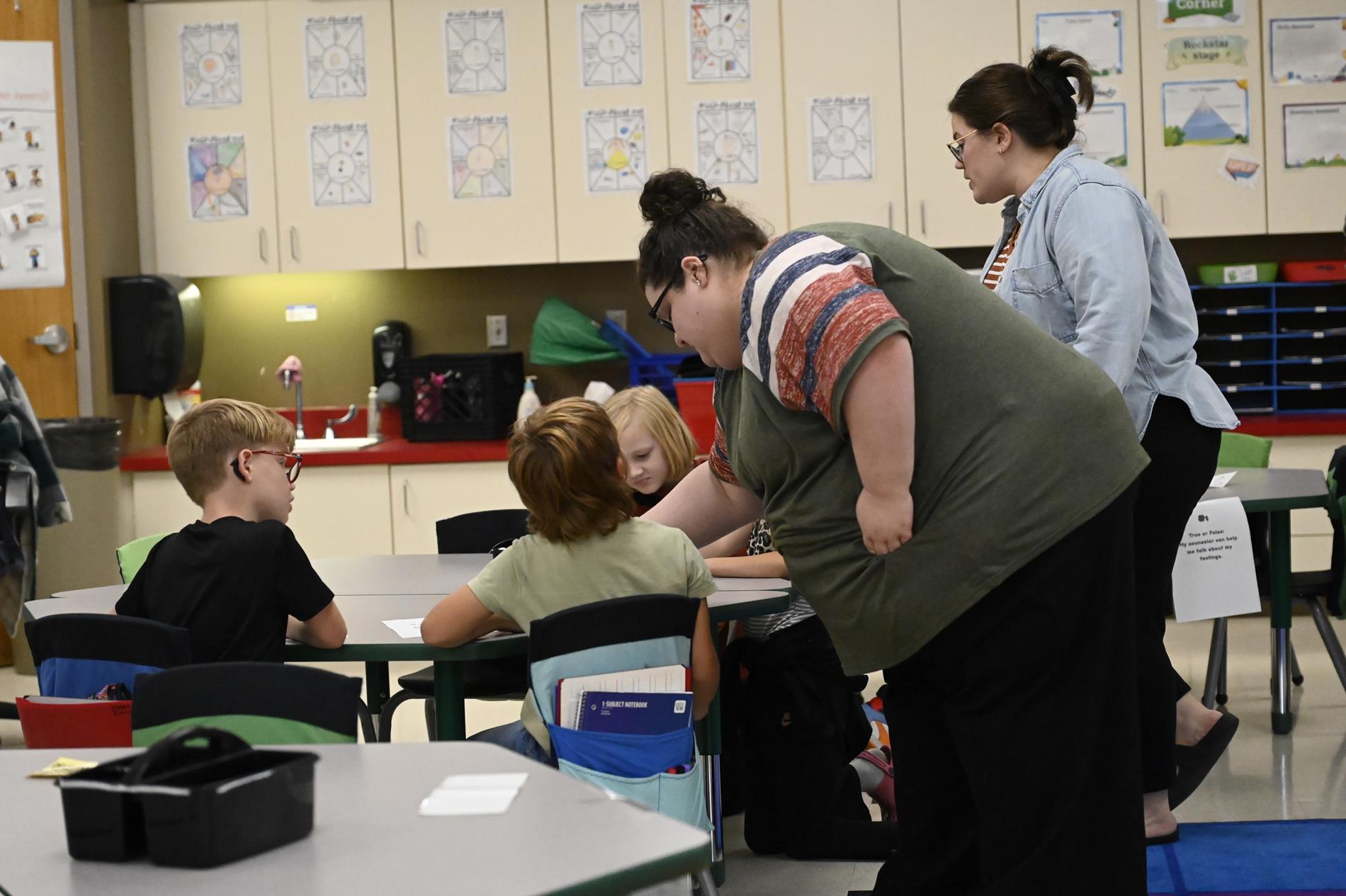 school counselors and students in building 