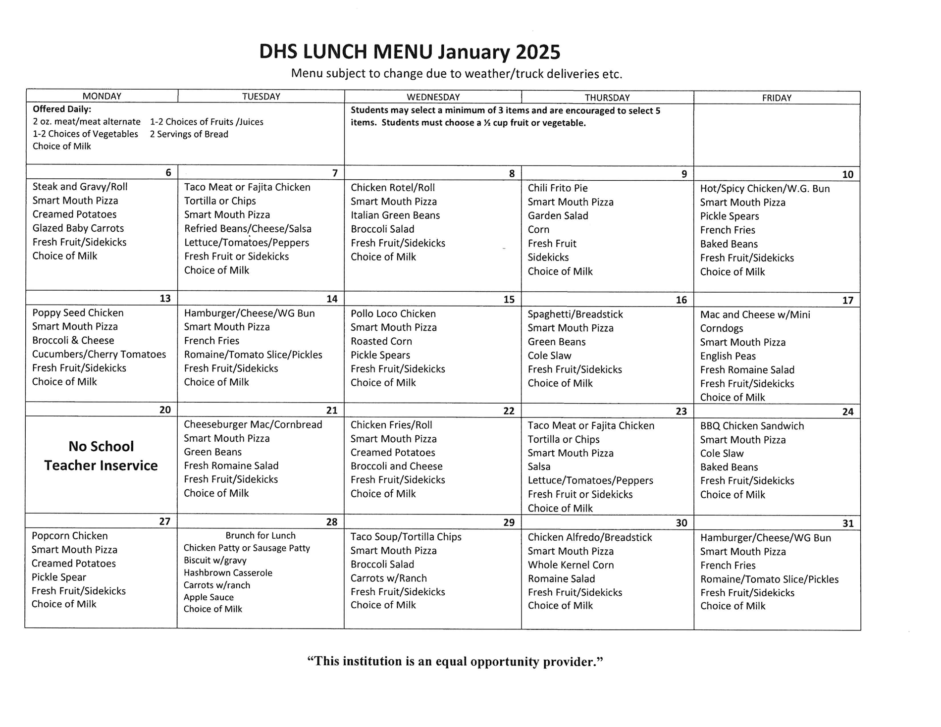 DHS Lunch Menu Page 1