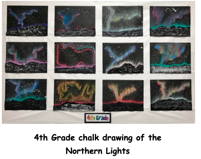 4th grade calk drawing of the Northern Lights 