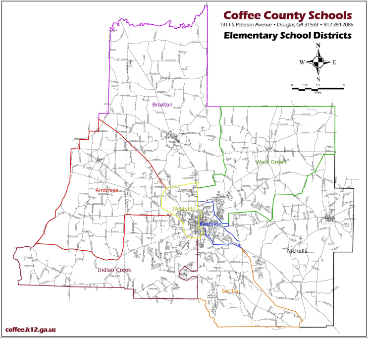 Coffee County Schools Elementary School Districts Map - Small Visual Version