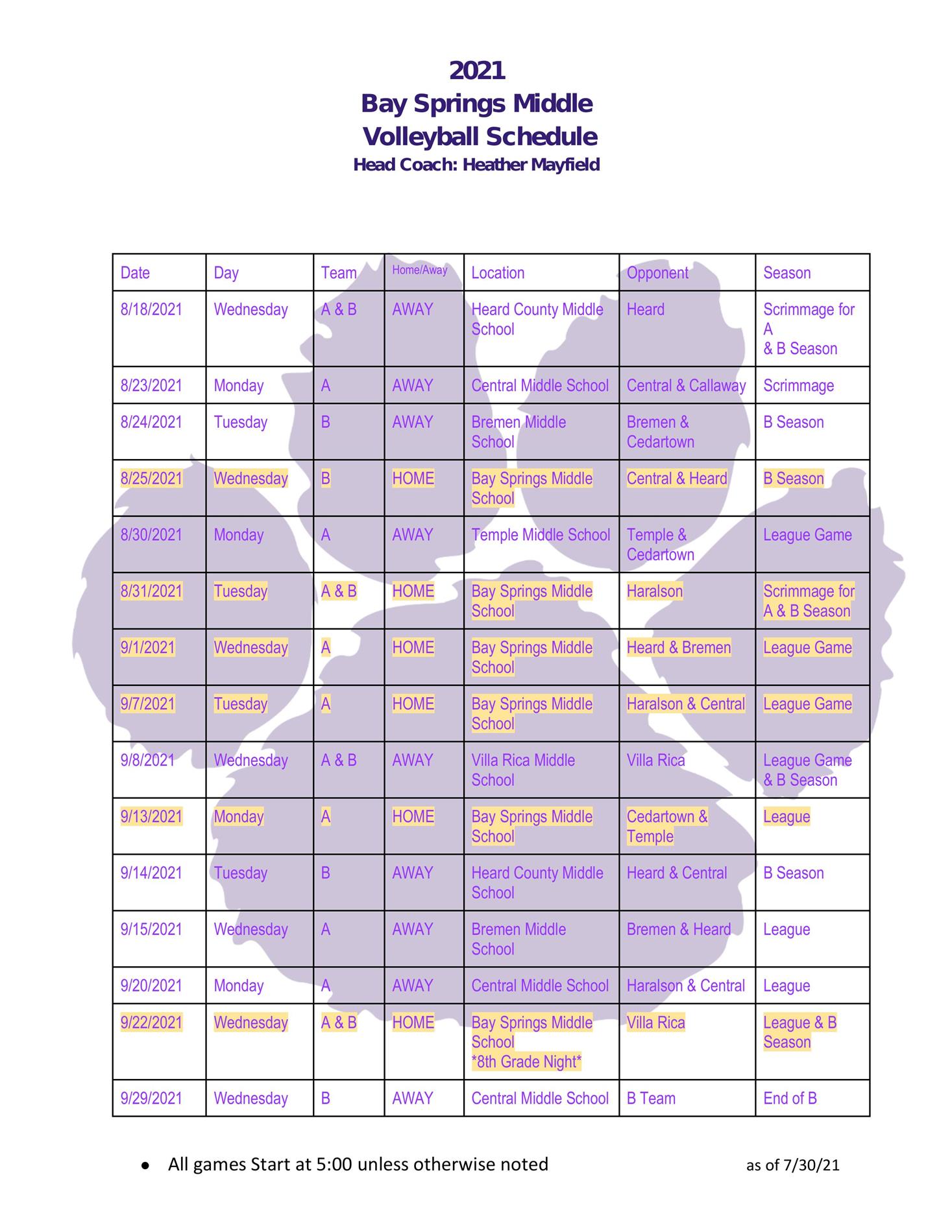 VBall Schedule VBall Schedule