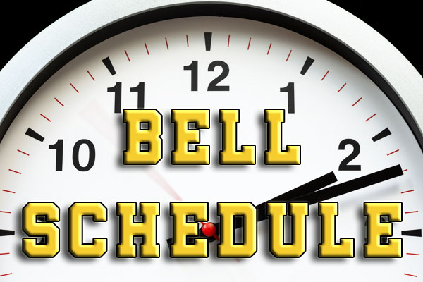 Image of a Clock with the words Bell Schedule overwritten the clock face