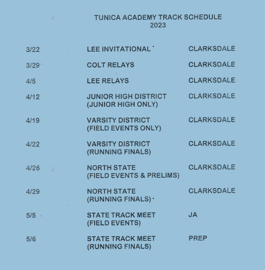 2023 Track Schedule