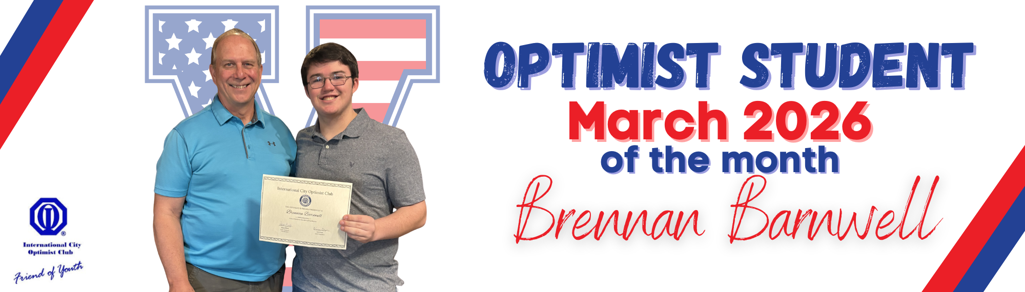 Brennan Barnwell is the March Optimist Student of the Month - 2026