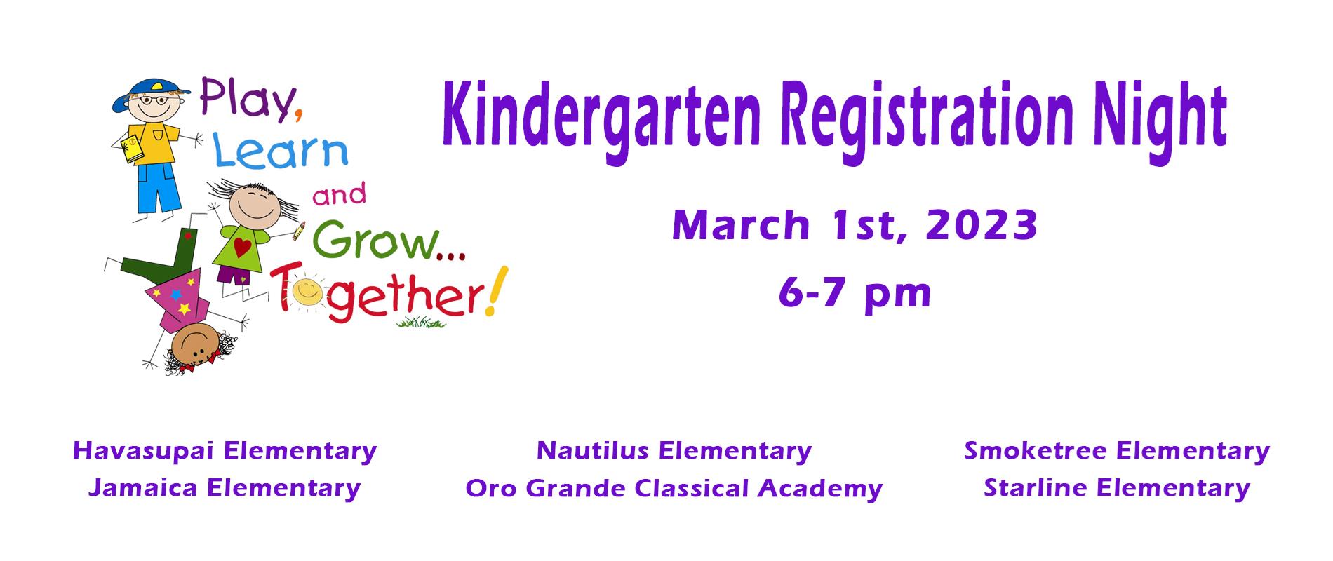banner ad for 23-24 Kindergarten Registration Night at all elementary schools on Mar 1st 2023 @ 6:00pm