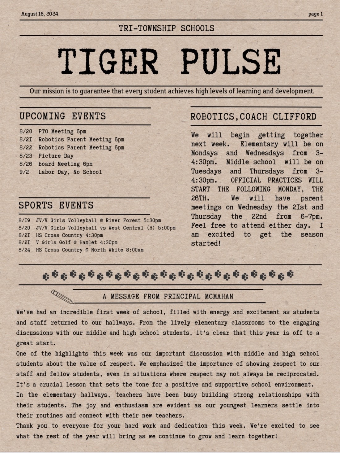 tiger pulse front page 8/16/24