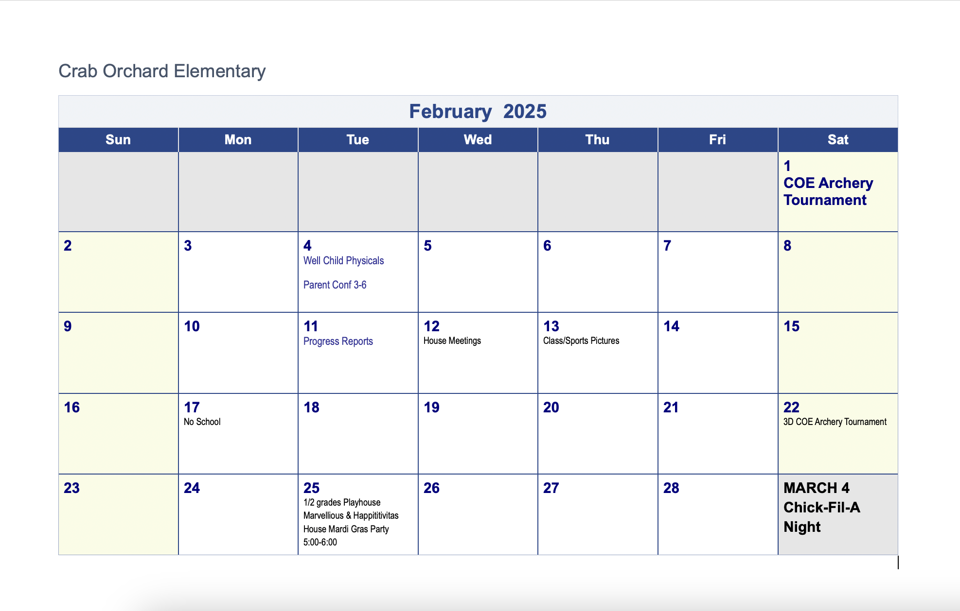 February Calendar