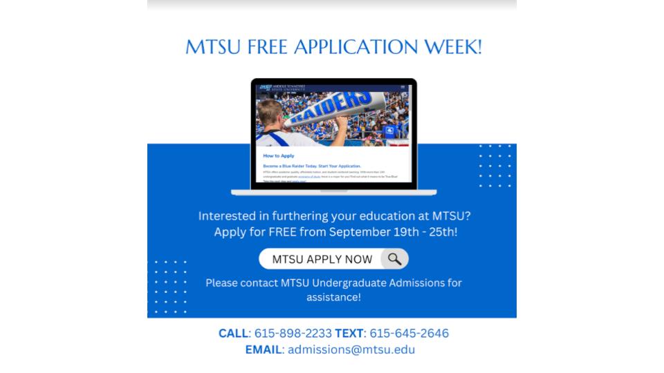 MTSU Free Application Week