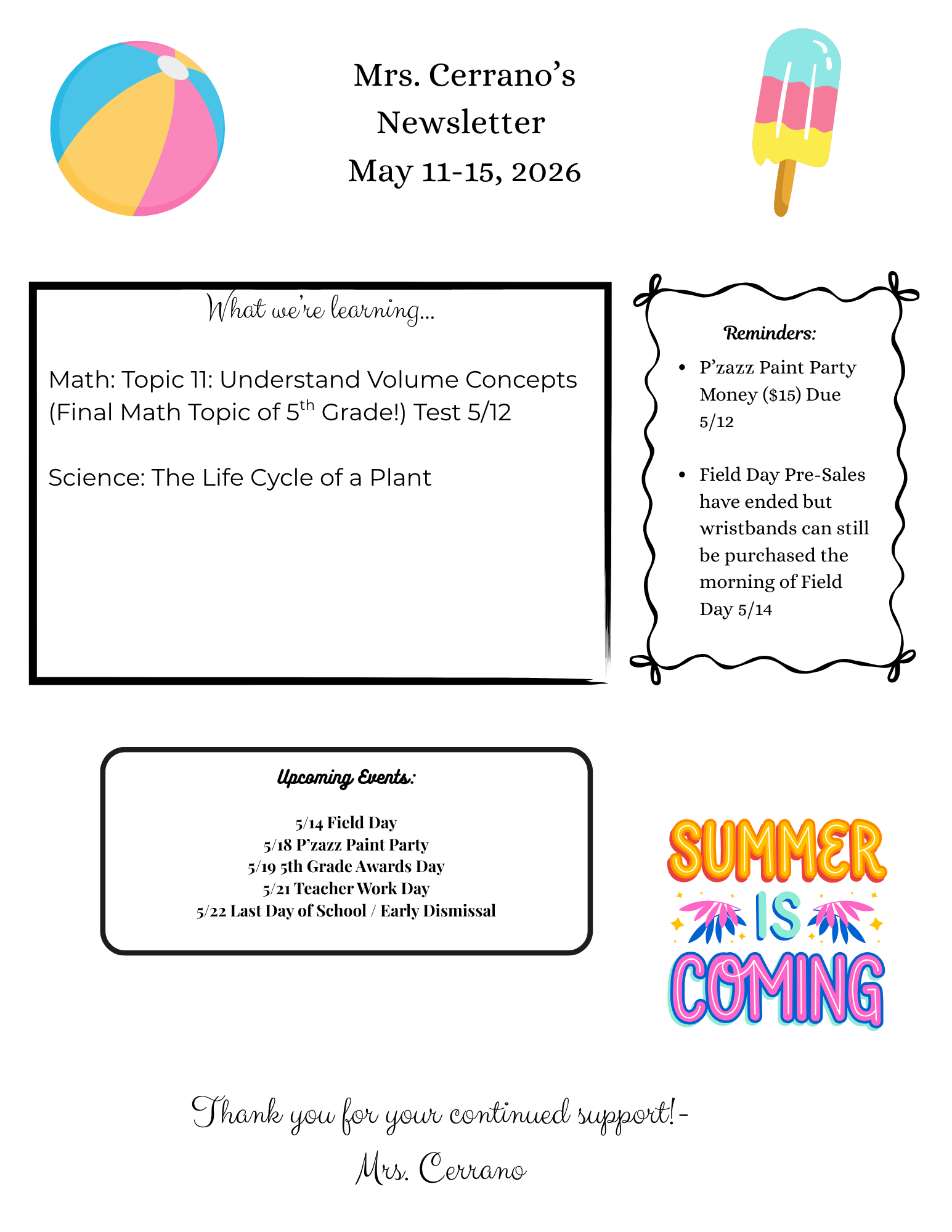 Newsletter 5/11-5/15