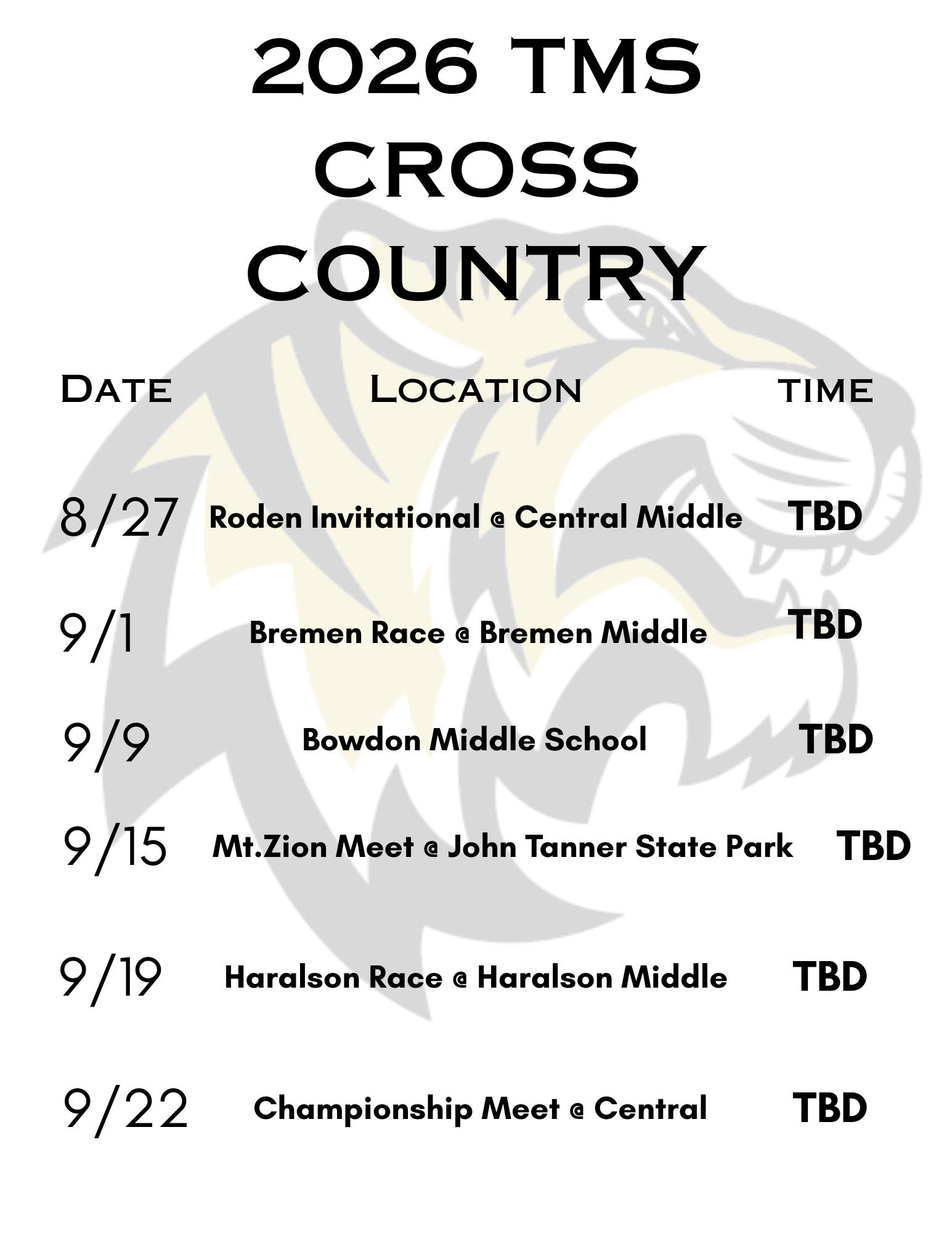 Cross Country Schedule