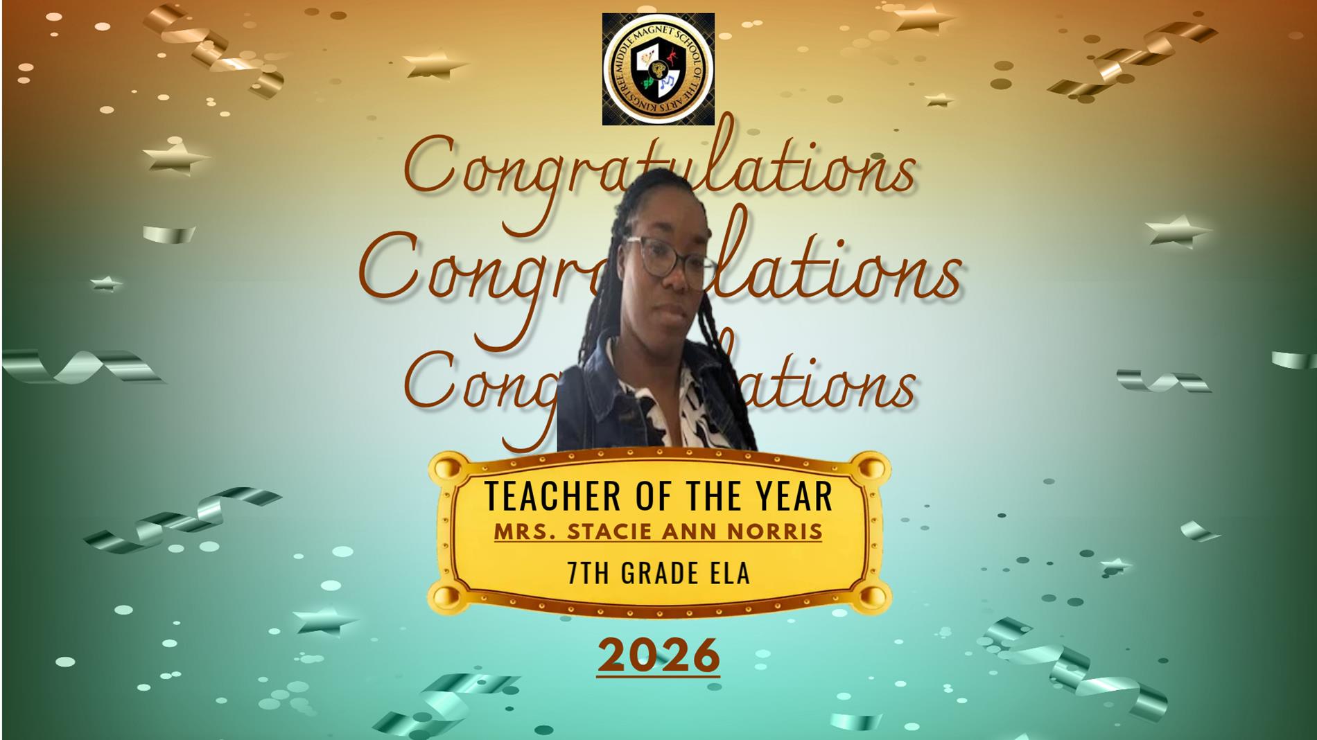 Congratulations to Mrs Stacie Ann Norris 2026 KMMSA Teacher of the Year