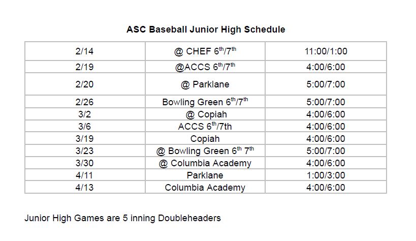 JV Baseball Schedule