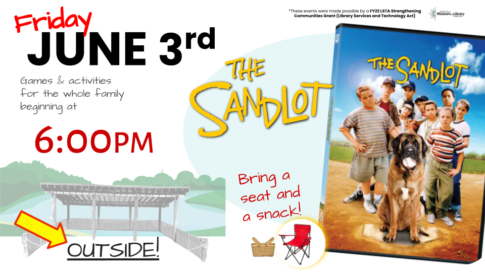 The Spanish Fort community is invited to an outdoor family movie event Friday June 3rd, 2022 on the lawn behind the Spanish Fort Community Center. This 2022 Outdoor Movie Series is presented by Spanish Fort Public Library and the City of Spanish Fort and is FREE to the Spanish Fort community through the 2022 LSTA Strengthening Communities Grant (Library Services and Technology Act) awarded to SFPL.