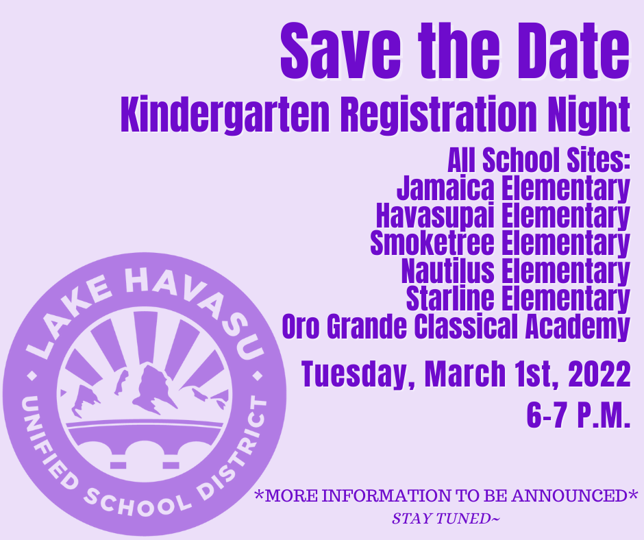infographic for Kindergarten Registration @ elementary schools 3/1/22 @ 6pm