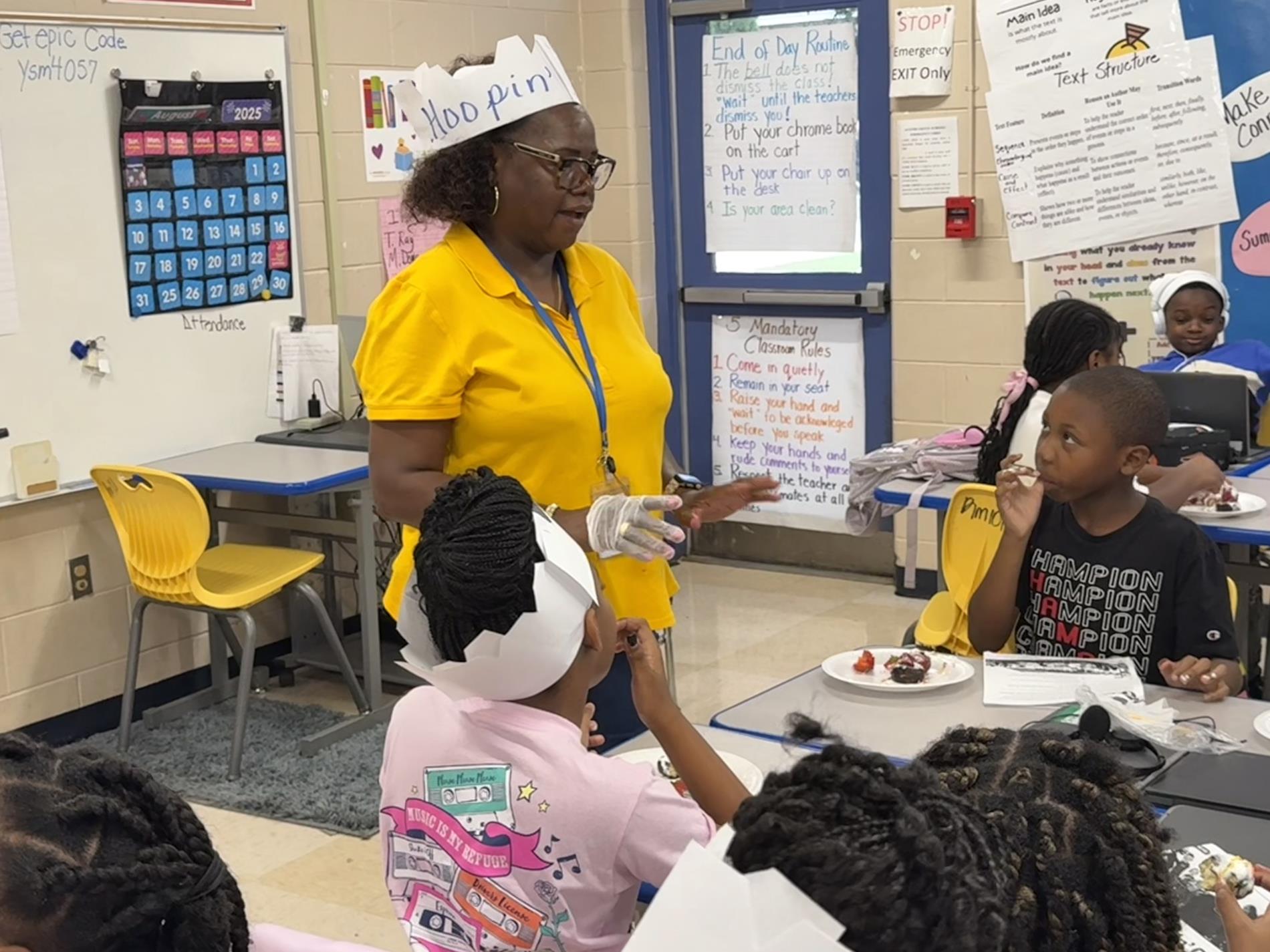 Mrs. Merritt treats students after reading.