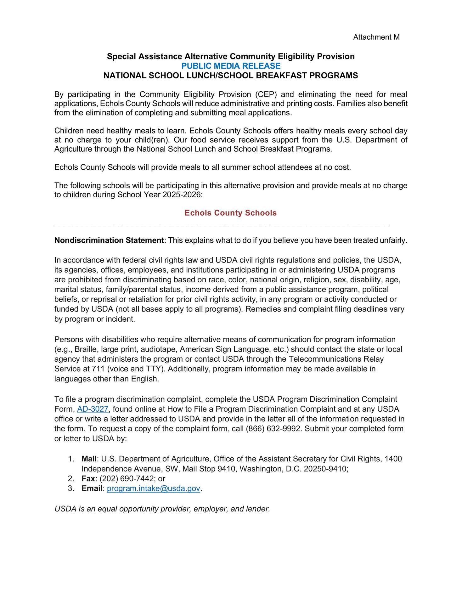 Summer Meals Announcement