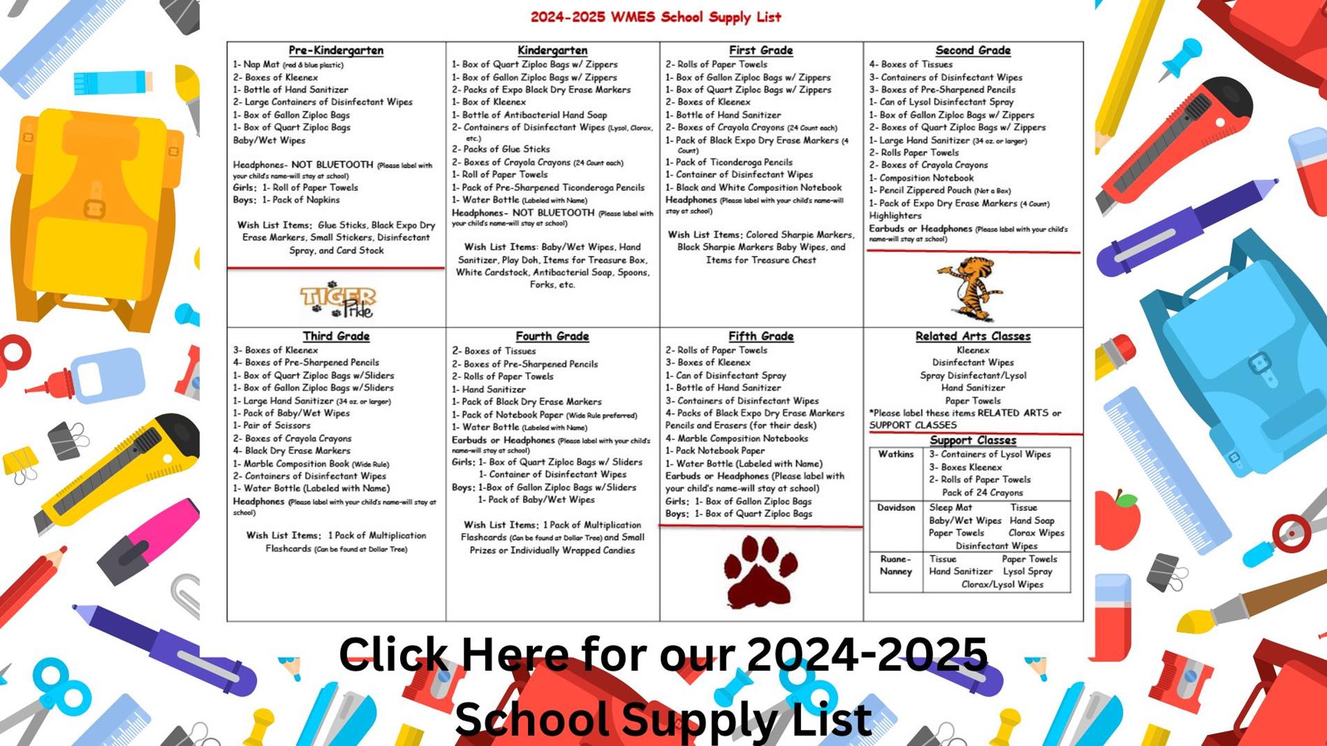 2024-2025 School Supply List