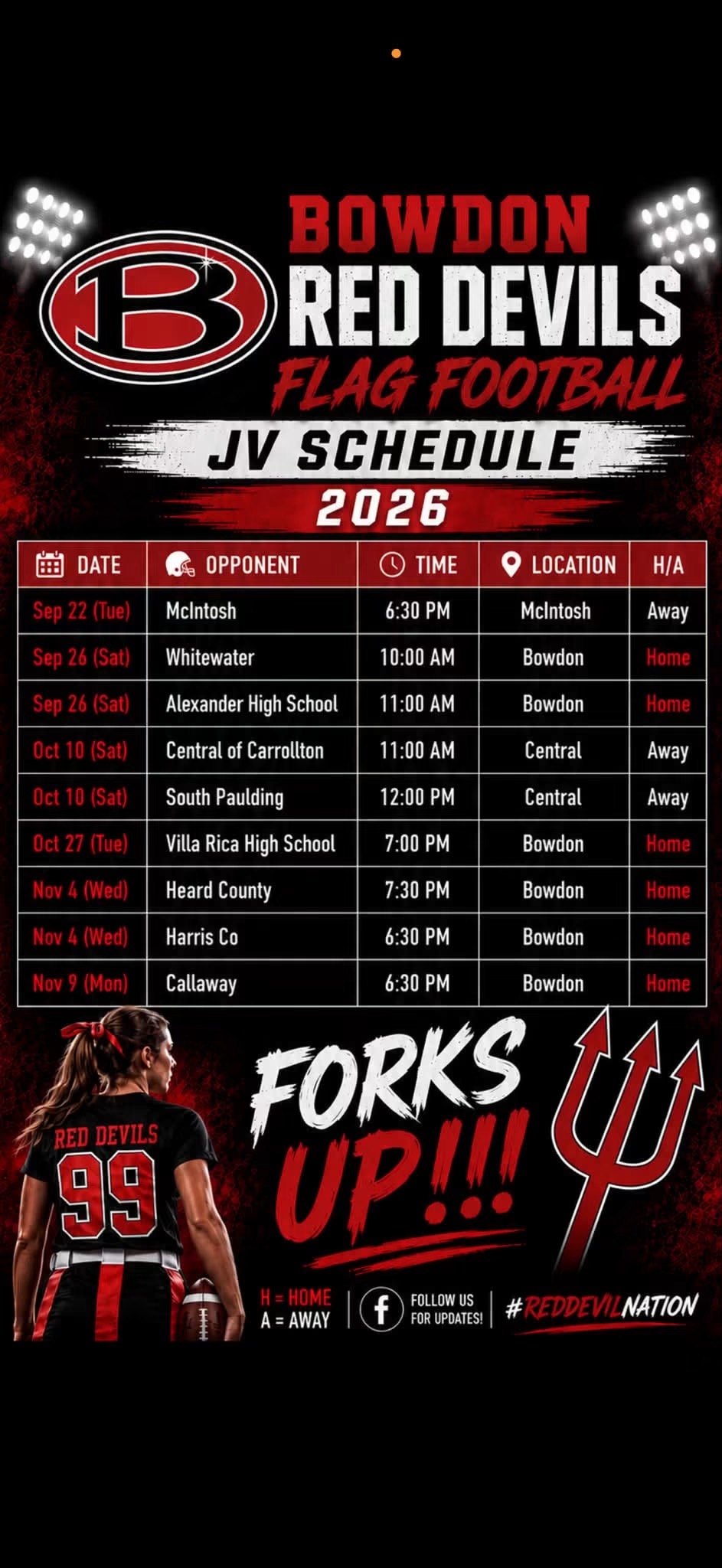 JV Flag Schedule
