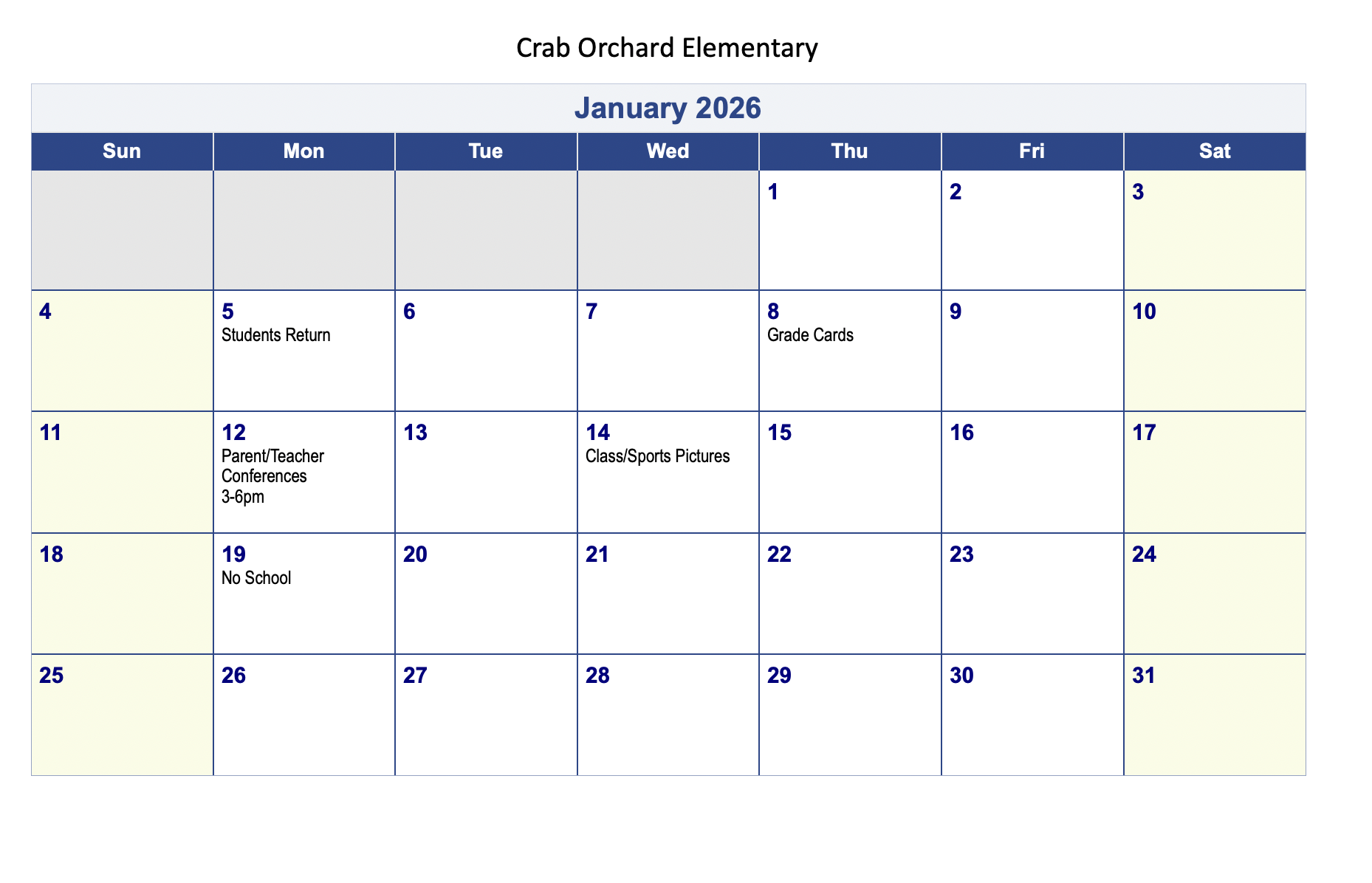 January 2026 Calendar