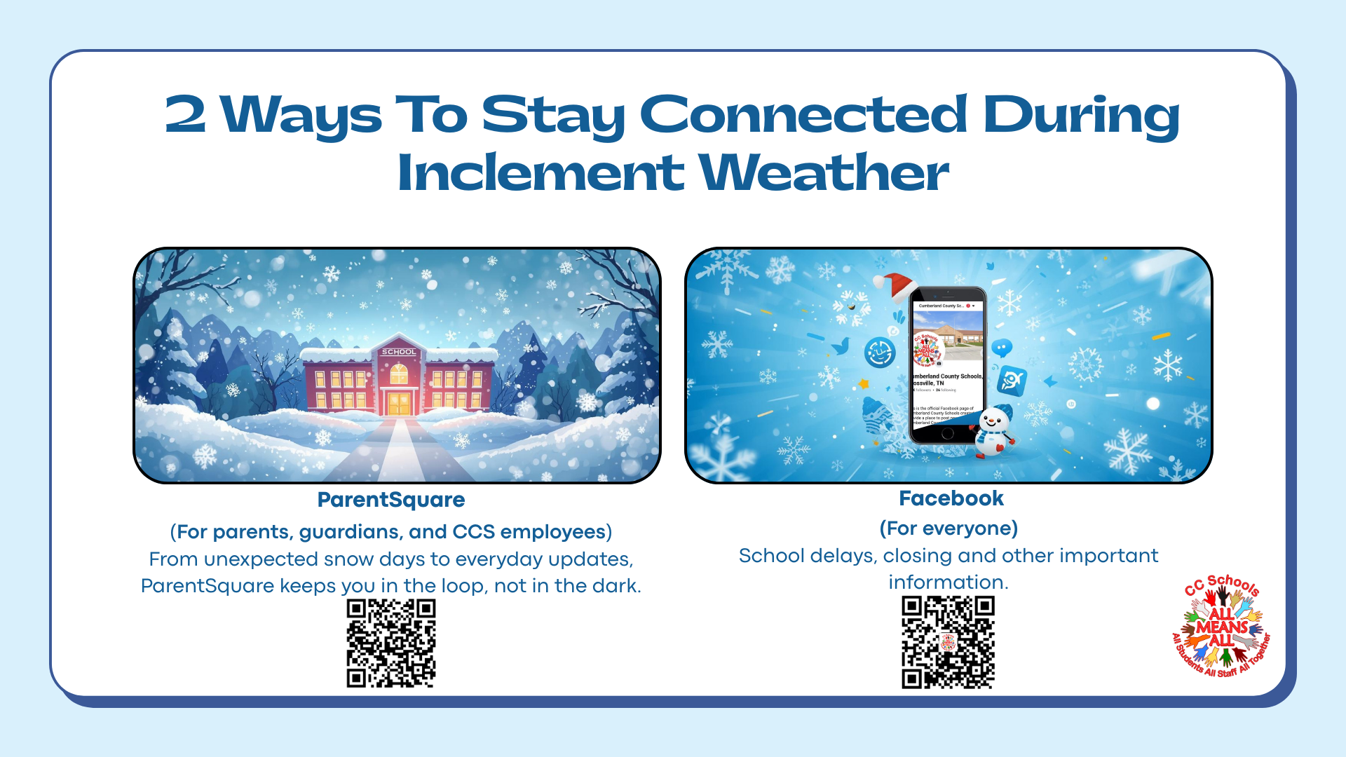 2 Ways to Stay Connected ParentSquare and Facebook QR codes