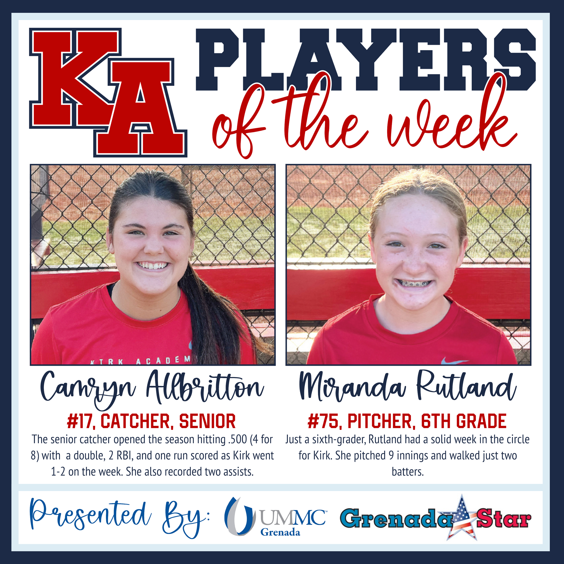 Players of the Week: Camryn Allbritton & Miranda Rutland