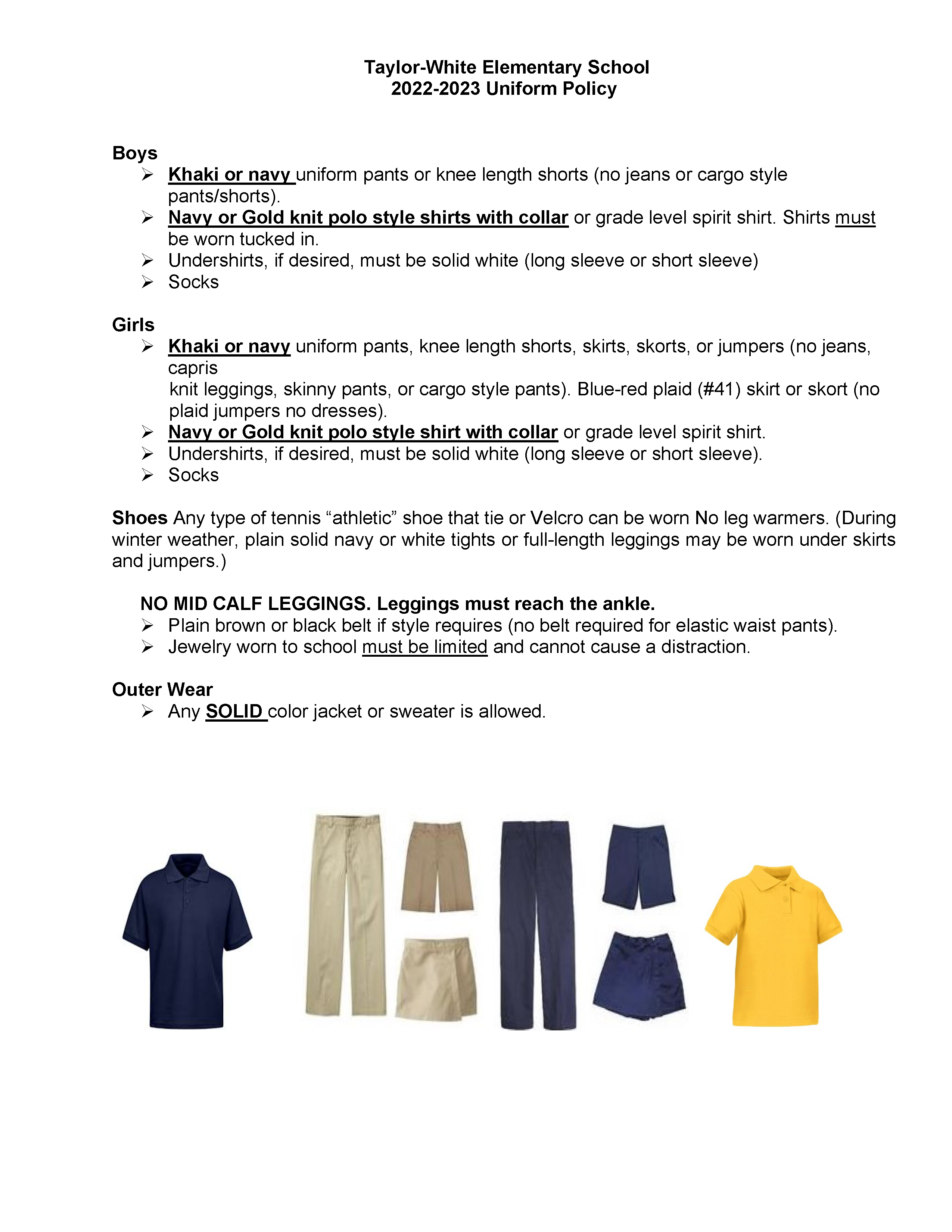 Uniform Policy for the 2022 - 2023 School Year