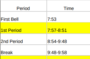 bell schedule