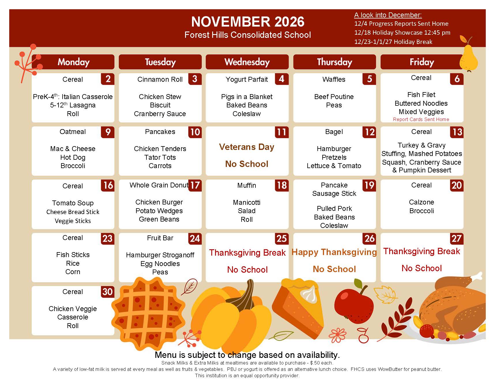 November 2026 Meal Menu