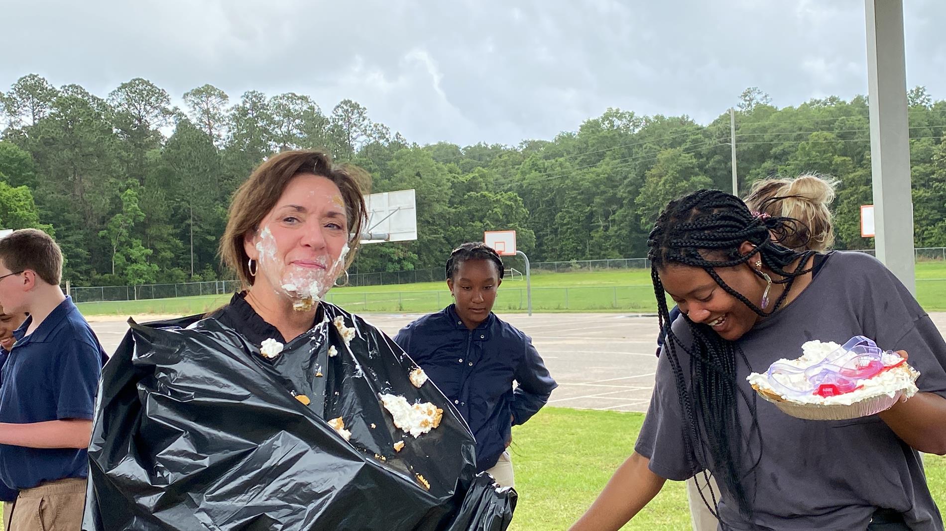 Mrs. Walker gets a pie to the face