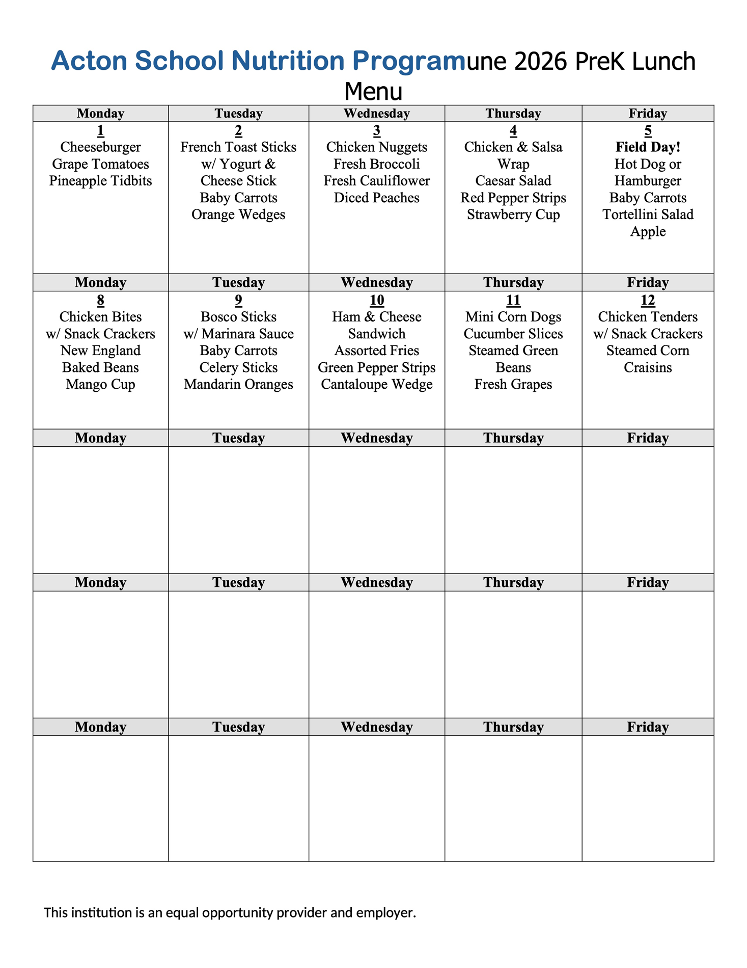 lunch menu
