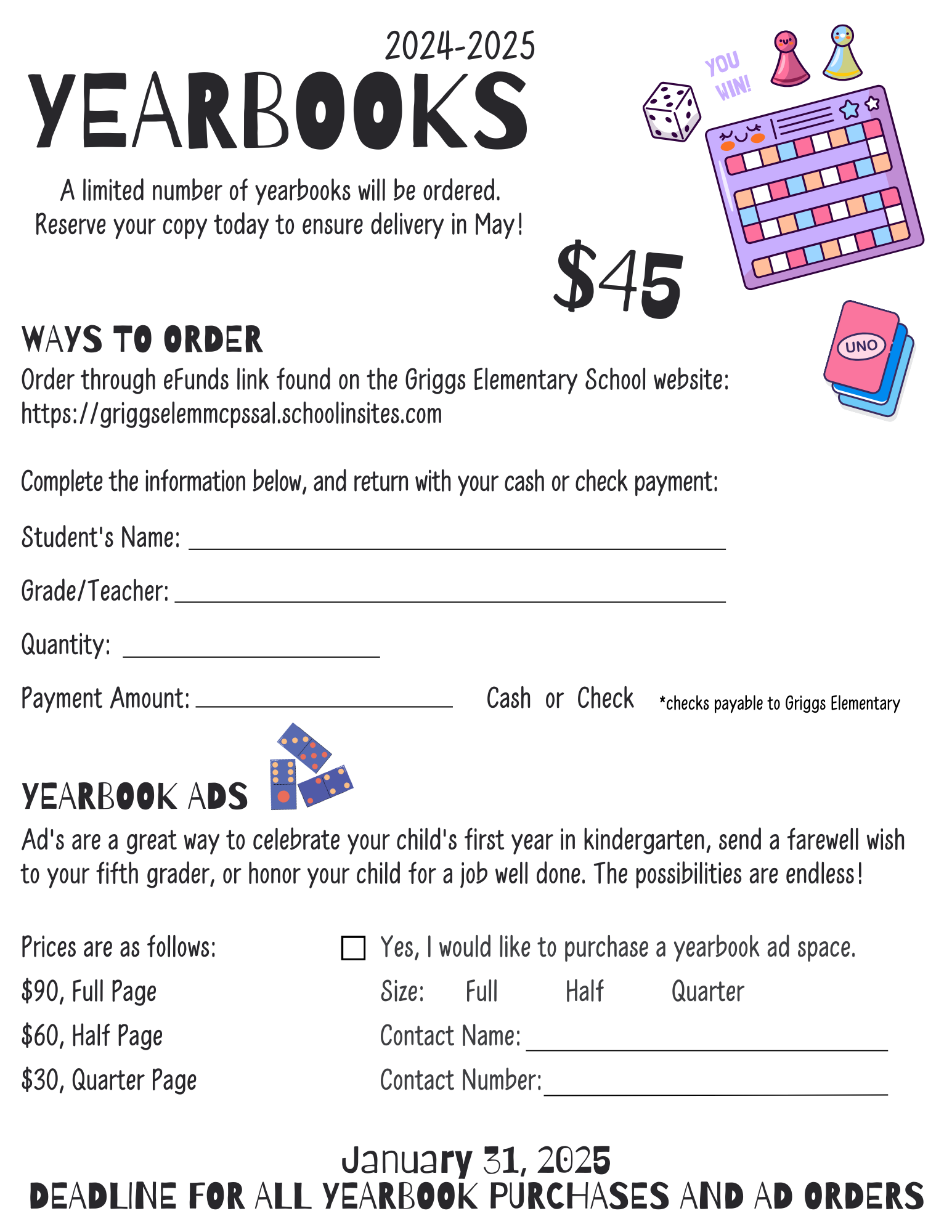 Yearbook order form in English