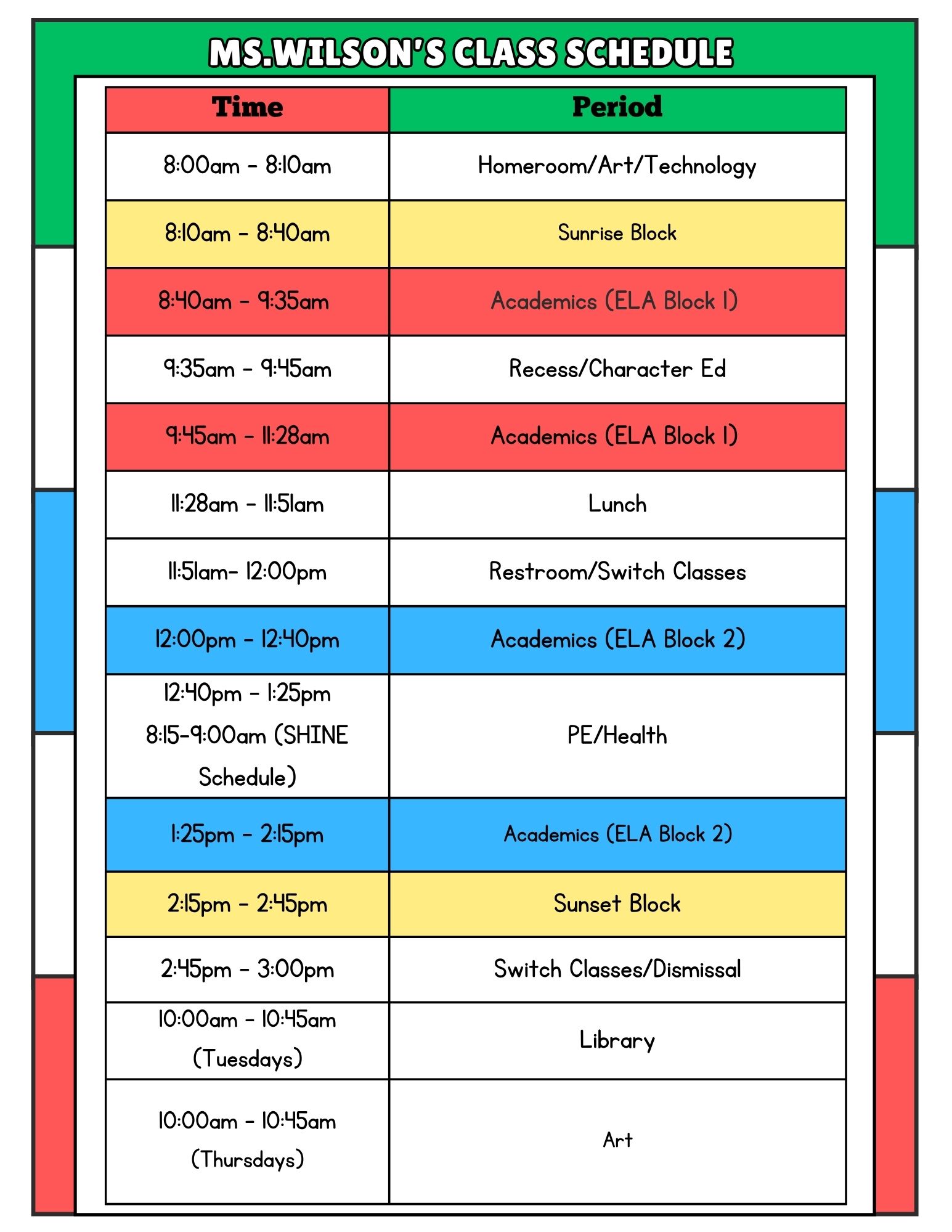 26-27 Class Schedule