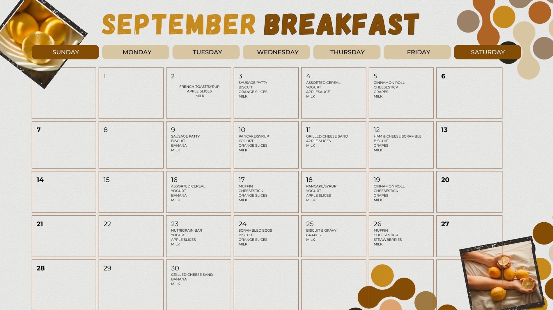 Breakfast menu