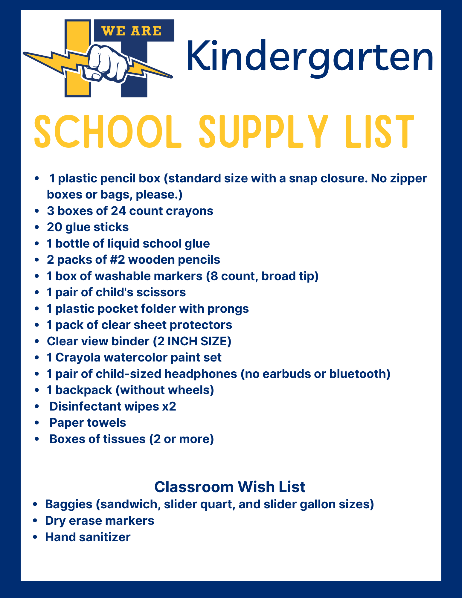 Kinder supply list 25-26