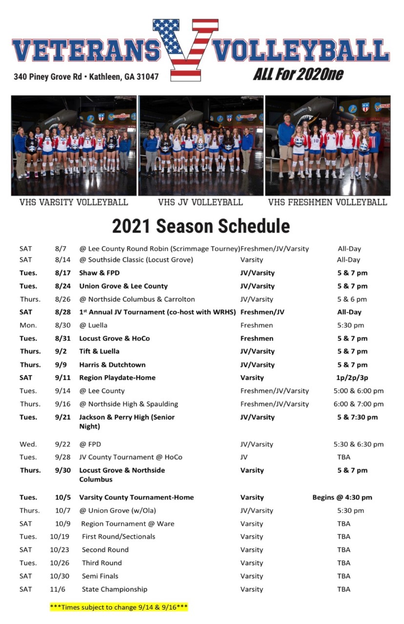 Volleyball Schedule Updated 9.14.2021