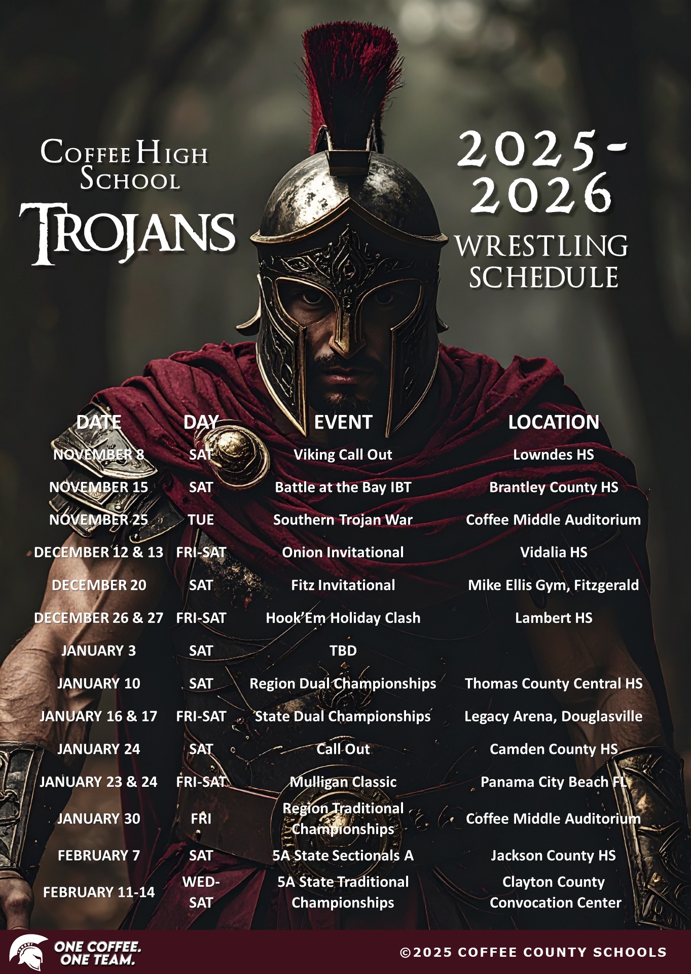 2025-2026 CHS Boys Varsity Wrestling Schedule