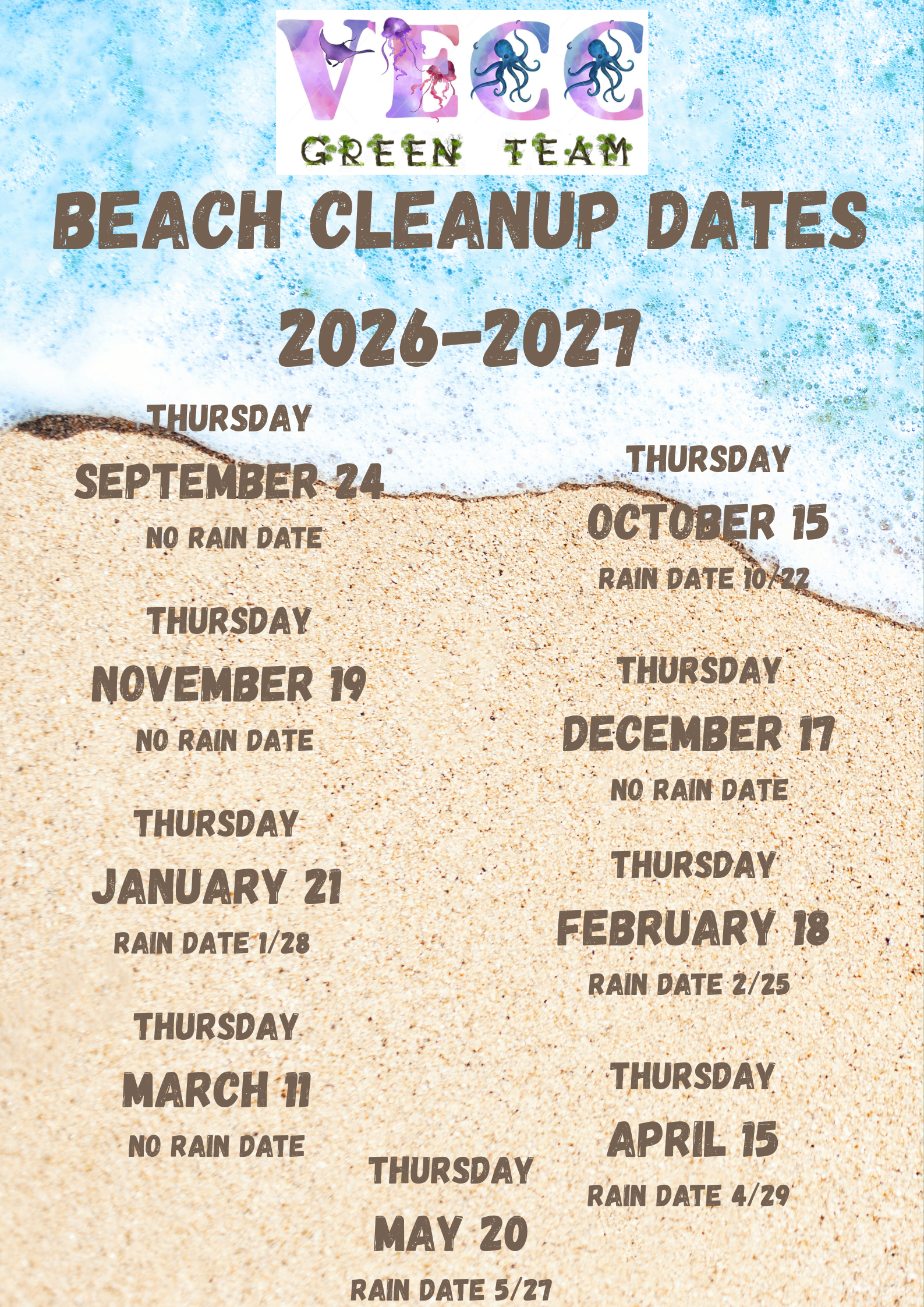 Beach Clean Up Dates 26-27 Beach Clean Up Dates 26-27