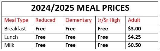 2024/2025 Meal Prices