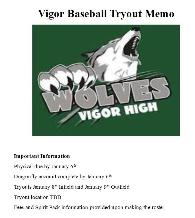 Baseball Tryout schedule