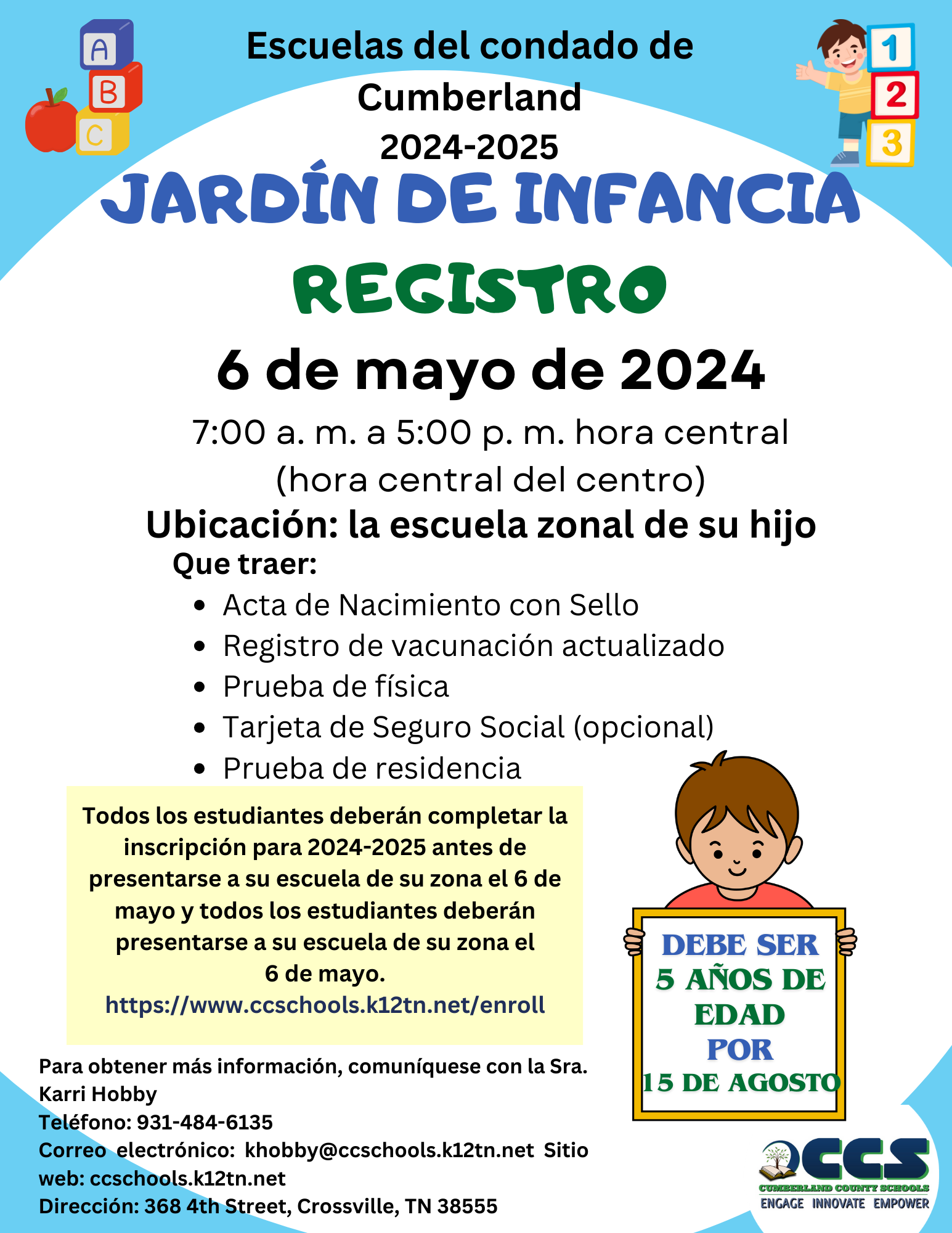 Kindergarten Registration Information Spanish